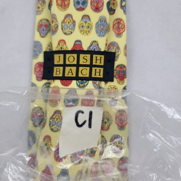 Josh Bach sugar skull necktie yellow skulls Day of the Dead tie 3" wide - Picture 3 of 3